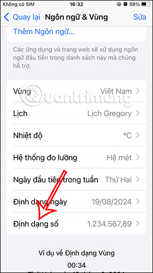 Định dạng số iPhone