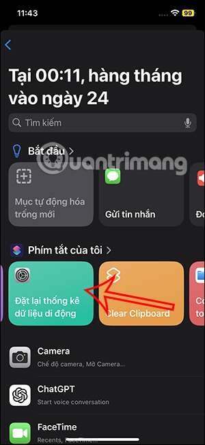 Phím tắt reset thống kê dữ liệu di động iPhone