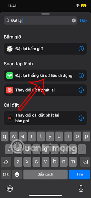 Phím tắt đặt lại thống kế dữ liệu di động iPhone