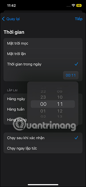 Chọn thời gian tự động bật