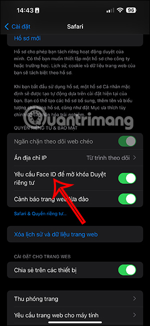 Bật khóa tab ẩn danh Safari bằng FaceID