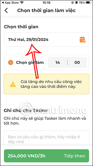 Chọn ngày lên lịch