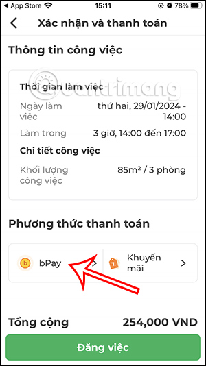 Phương thức thanh toán trên bTaskee