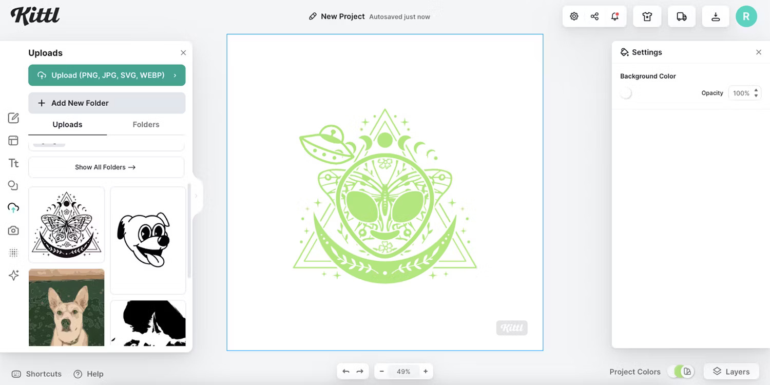 Logo Kittl được tạo bằng các nội dung upload bên ngoài