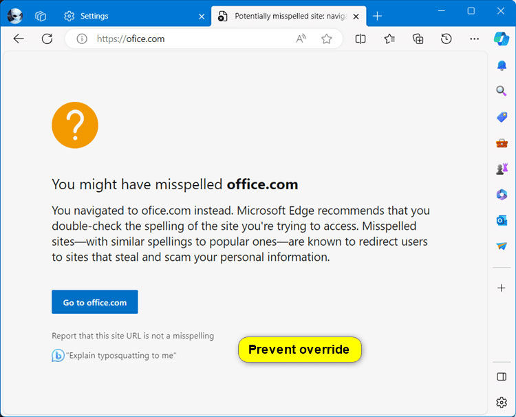 Chặn bỏ qua cảnh báo Website Typo Protection trong Microsoft Edge 