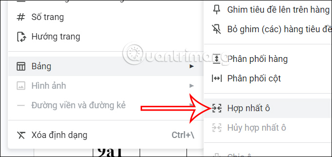 Hợp nhất ô trong bảng Google Docs