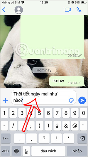 Nhập nội dung tin nhắn WhatsApp