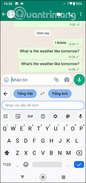 Tin nhắn dịch trên WhatsApp