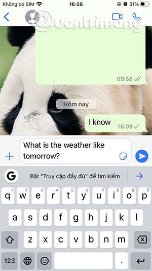 Dịch tin nhắn gửi trên WhatsApp