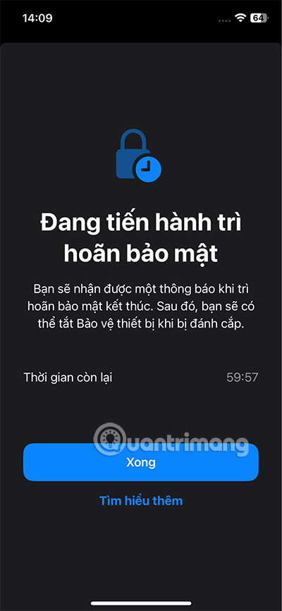 Thời gian chờ khi tắt bảo vệ iPhone hoặc khi iPhone bị đánh cắp