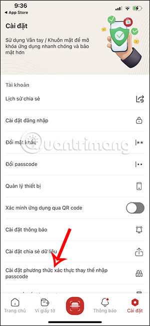 Cài đặt phương thức xác thực thay passcode VNeID