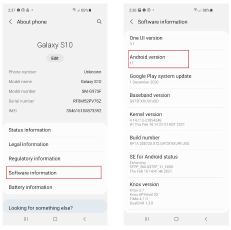 Cài đặt thông tin phần mềm phiên bản Android