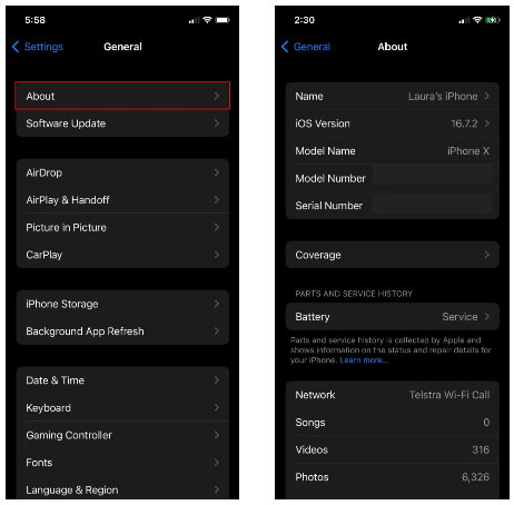 Thông tin phiên bản iOS trong cài đặt iPhone
