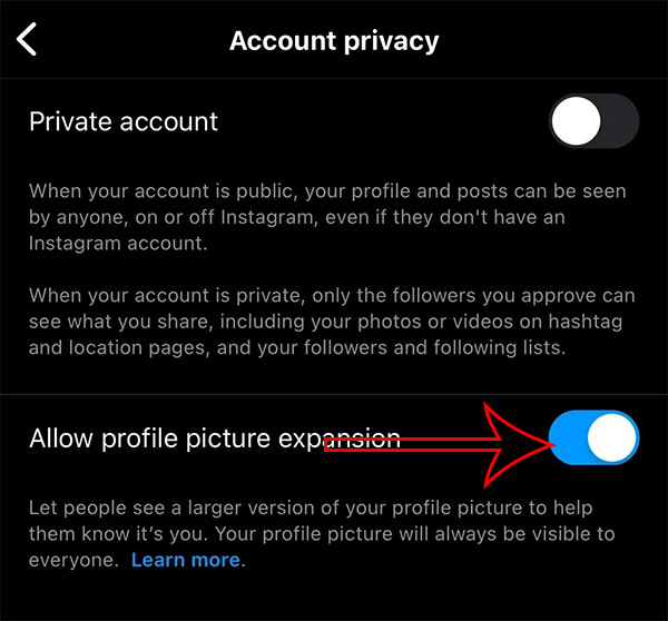 Tắt mở rộng xem avatar Instagram