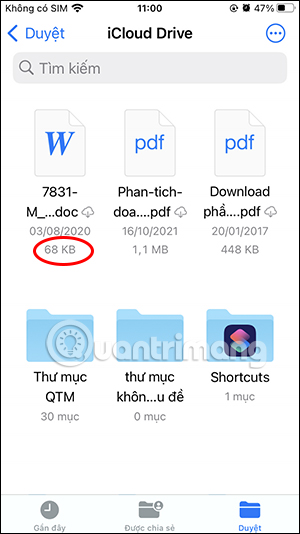 Dung lượng tập tin trên iPhone