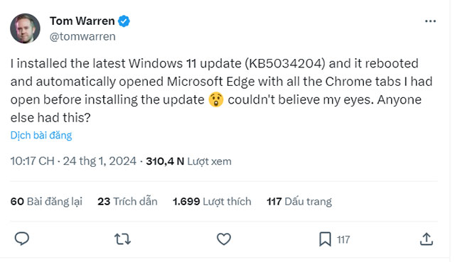 Báo cáo từ Tom Warren