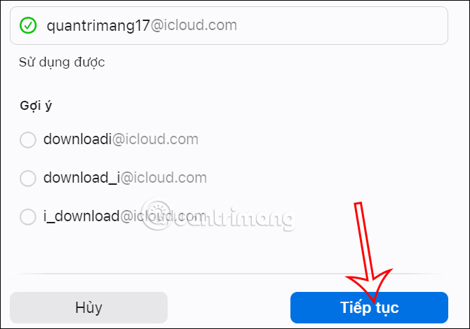 Nhập tên email iCloud