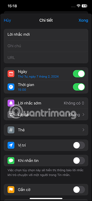 Nhập nội dung lời nhắc