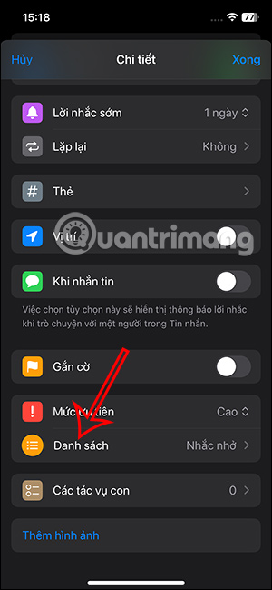 Danh sách lời nhắc trên iPhone