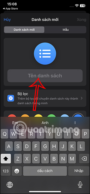 Tên danh sách thông minh iPhone