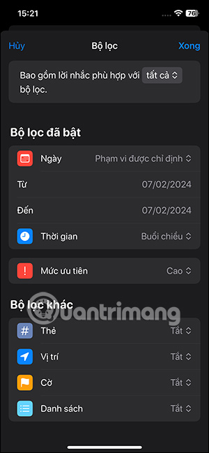 Chỉnh bộ lọc danh sách