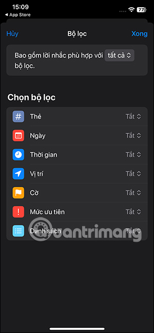 Bộ lọc cho danh sách thông minh