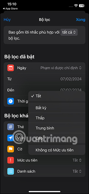 Chọn mức độ ưu tiên