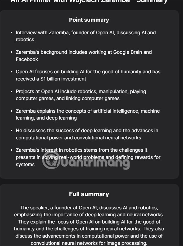 Tóm tắt nội dung video trên AI Video Search Engine