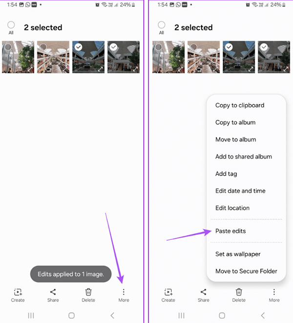 Paste chỉnh sửa cho nhiều ảnh trên Samsung