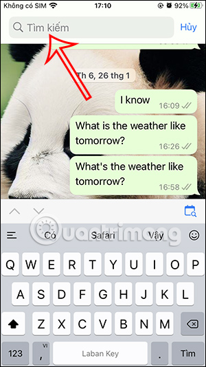 Thanh tìm tin nhắn WhatsApp