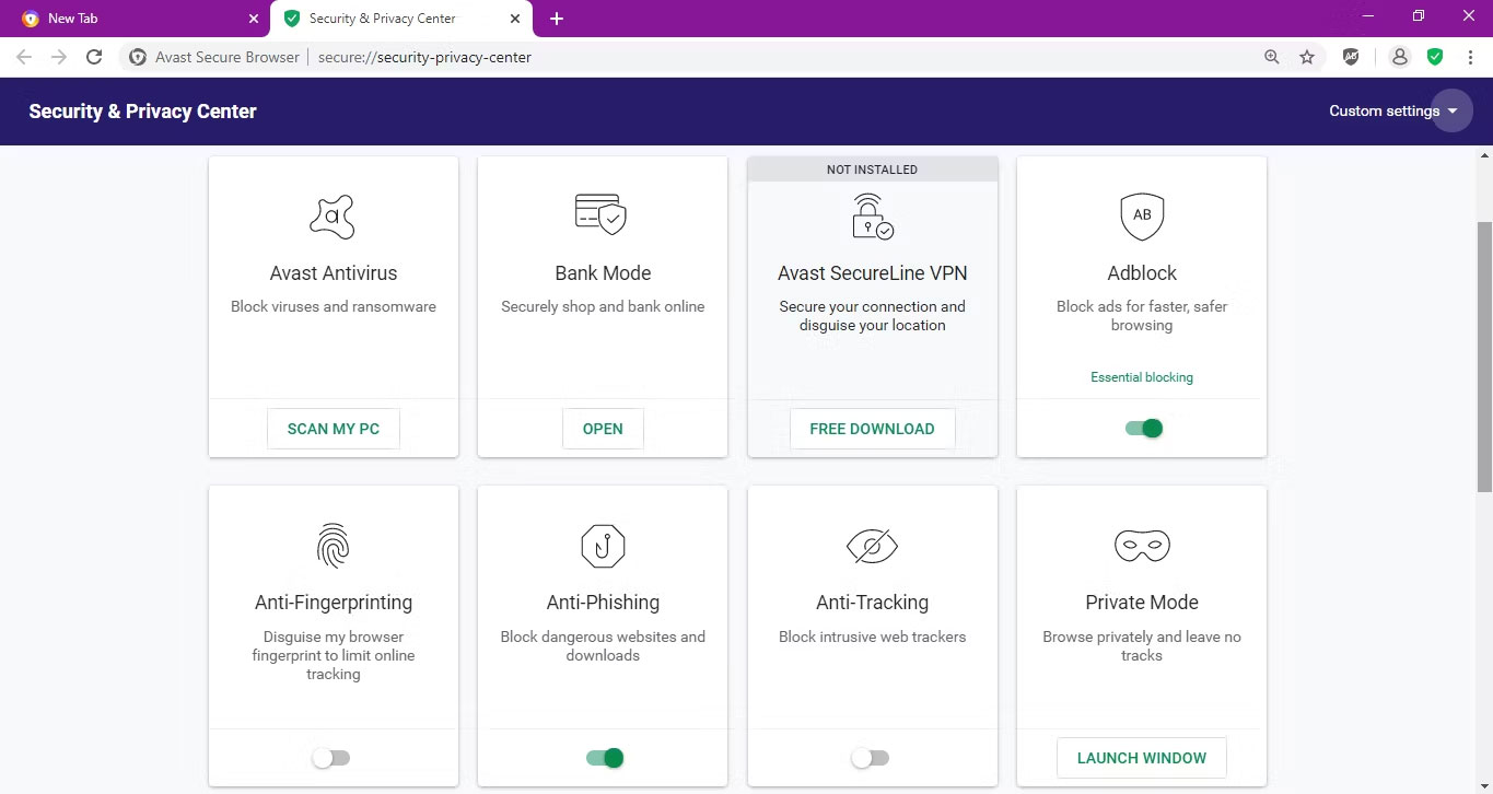Cài đặt quyền riêng tư và bảo mật trong Avast Secure Browser