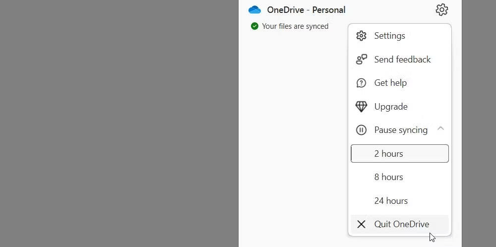Bấm vào tùy chọn Quit OneDrive