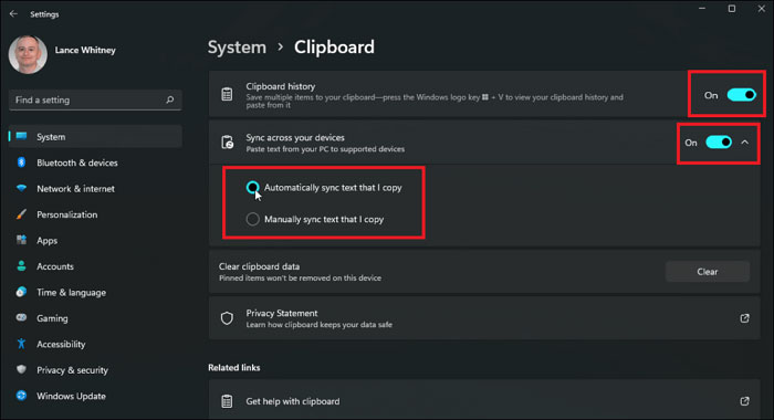 Bật lịch sử clipboard từ Settings
