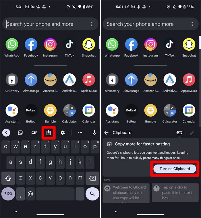 Bật clipboard trên điện thoại Android