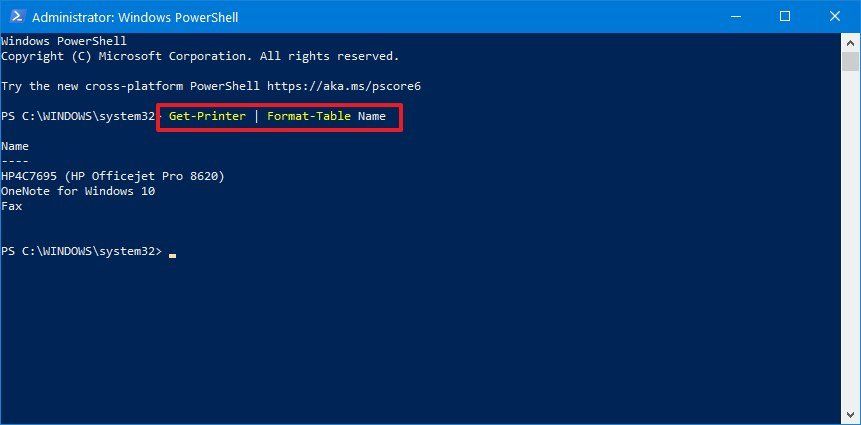 PowerShell command to list the printer