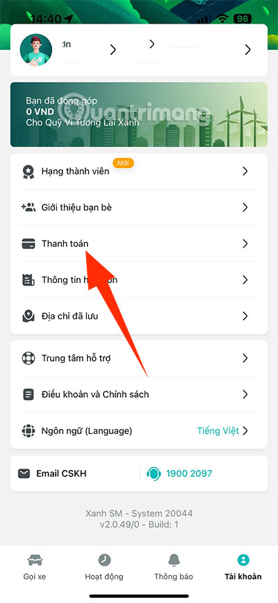 thêm Momo taxi xanh
