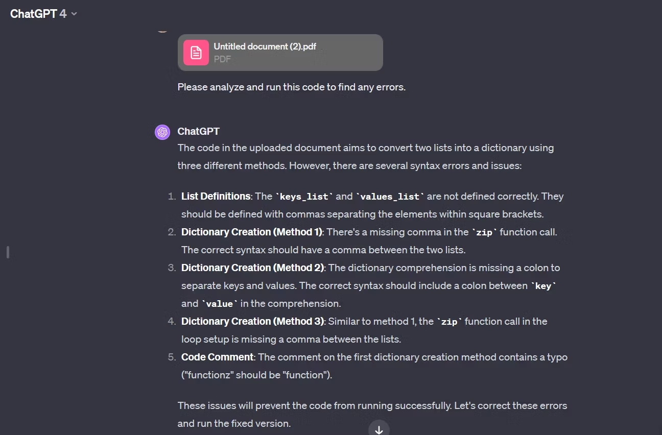 Upload file lên để giải thích code trong ChatGPT trên máy tính