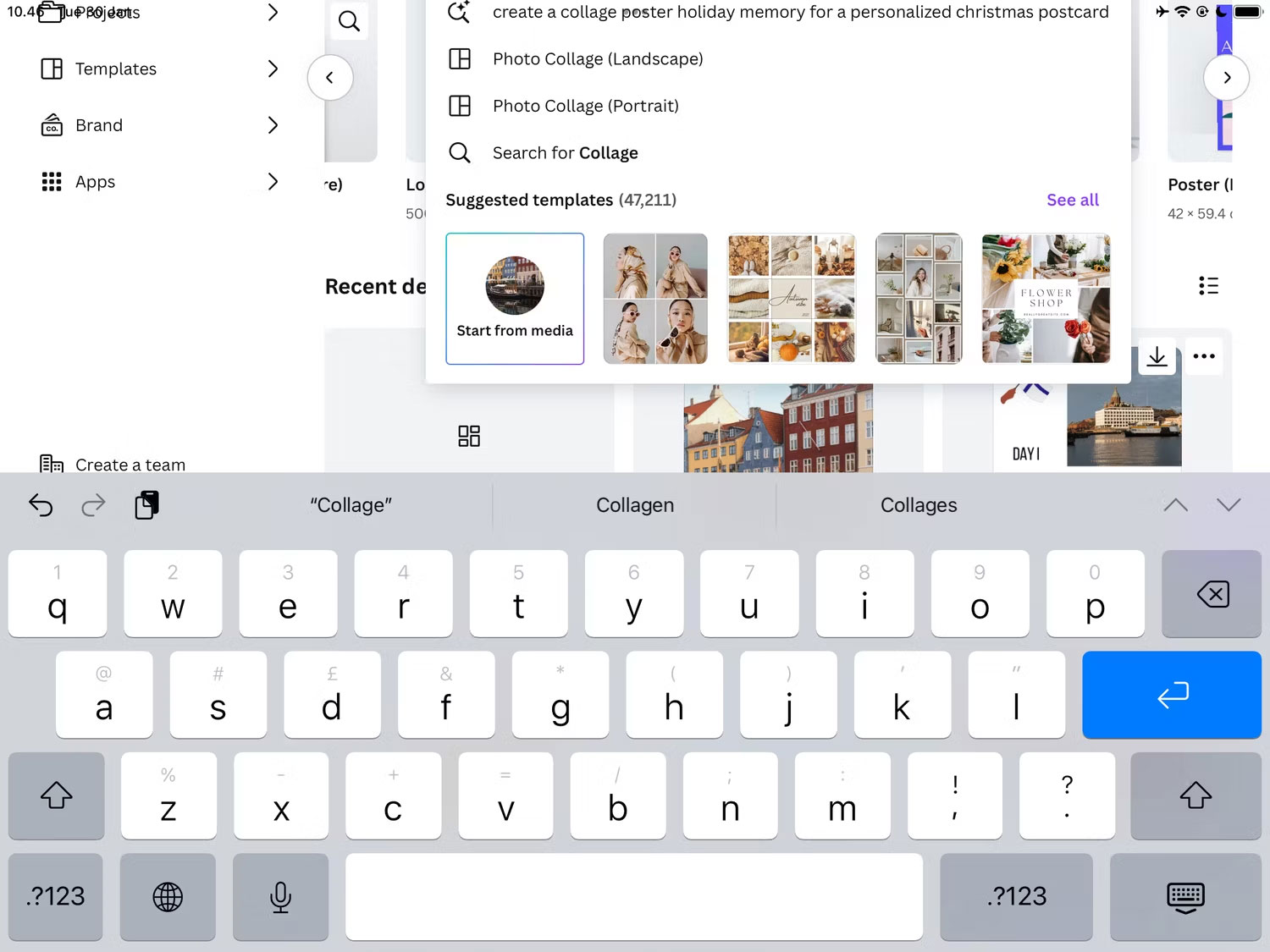 Tìm kiếm tất cả các template được đề xuất trong ứng dụng Canva iPad