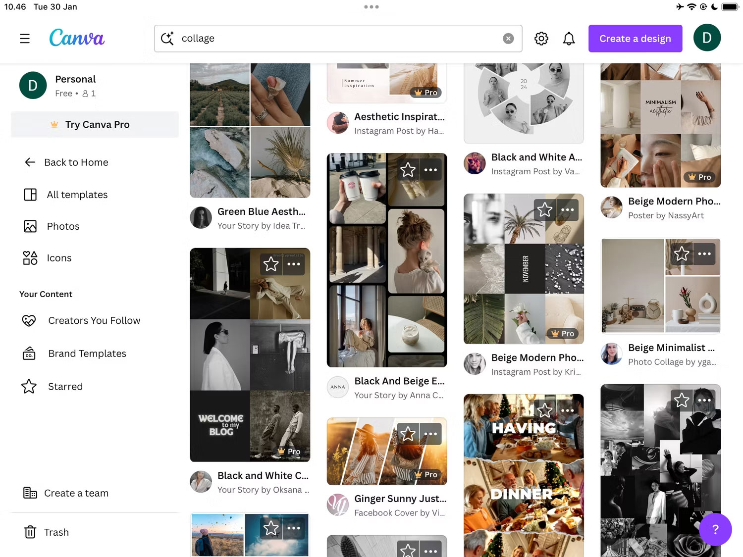Chọn template bạn muốn tùy chỉnh trong ứng dụng Canva