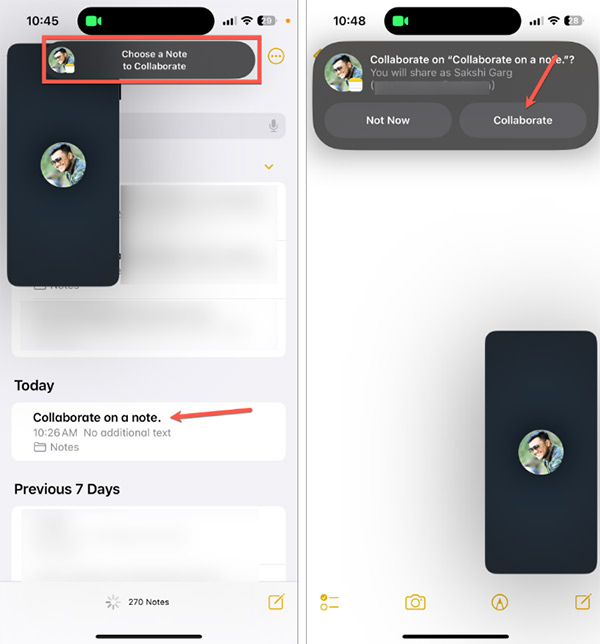 Chọn ghi chú cộng tác trên FaceTime