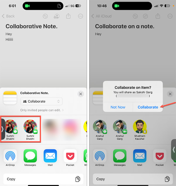 Chia sẻ ghi chú qua FaceTime