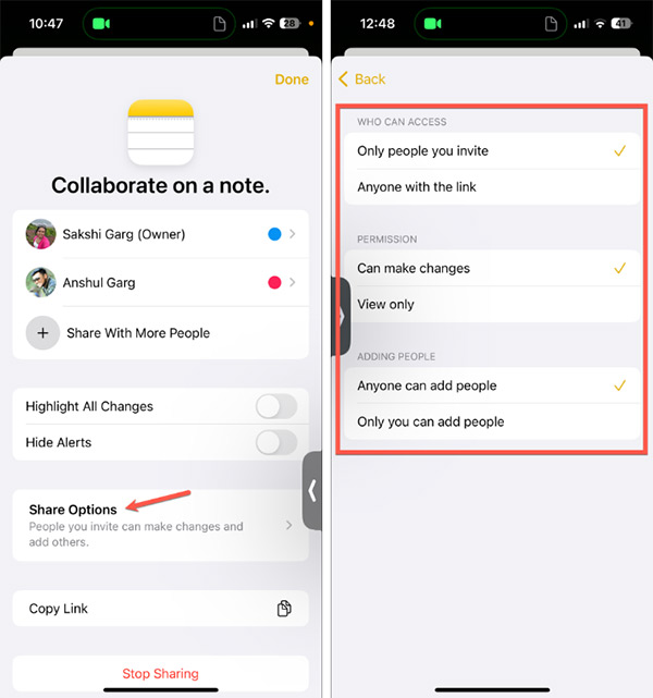 Tùy chỉnh cộng tác ghi chú FaceTime