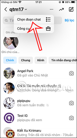 Chọn đoạn chat Instagram