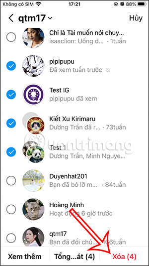 Xóa các đoạn chat Instagram