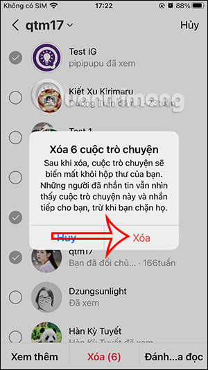 Đồng ý xóa tin nhắn Instagram