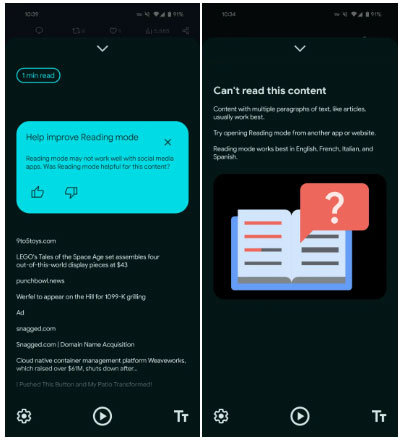 Nội dung không thể sử dụng Reading Mode