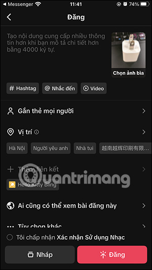 Đăng tải video filter Hello Kitty Bling TikTok
