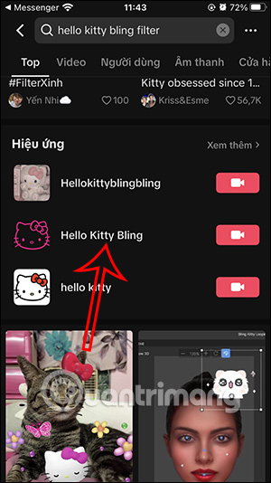 Chọn hiệu ứng Hello Kitty Bling