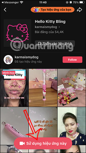 Sử dụng hiệu ứng Hello Kitty Bling