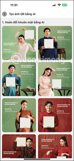 Chọn ảnh tạo mã QR trên Momo